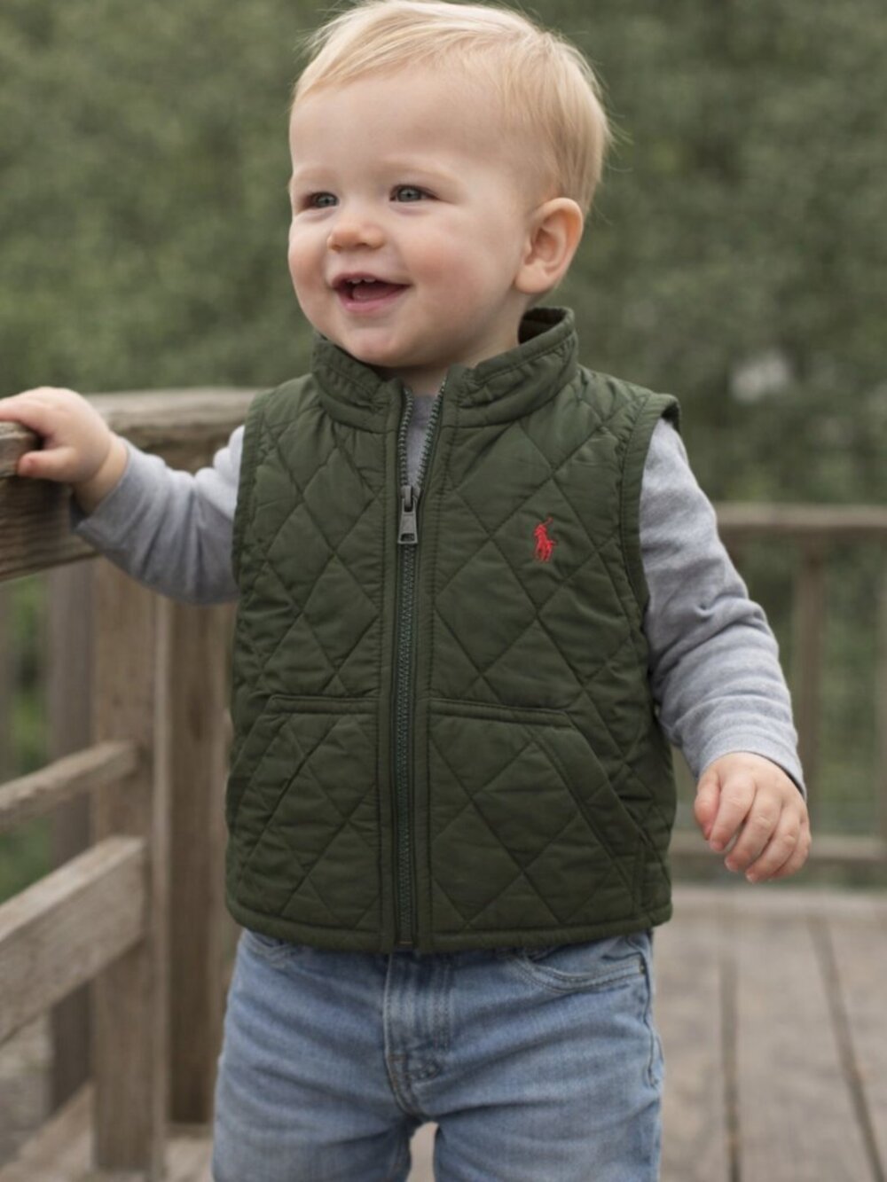 Polo Ralph Lauren Toddler Quilted Olive Green Vest 12 months